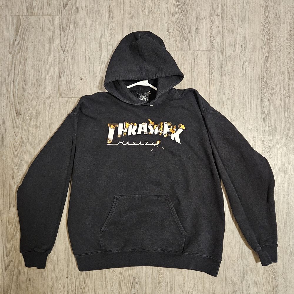 Thrasher Y2k Black Hoodie Flames and Welding Sparks Men's Size Medium